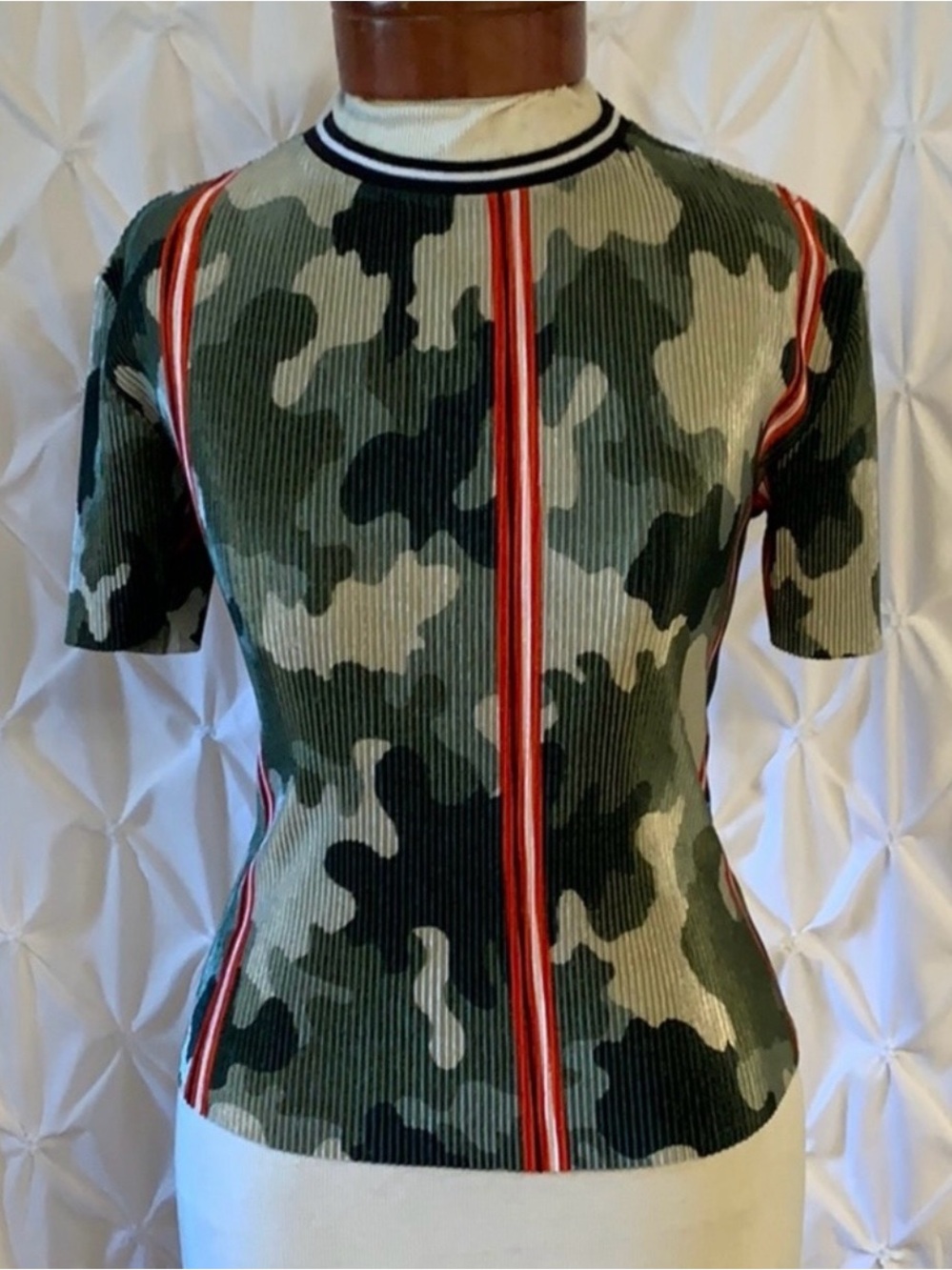 Gypsies & Moondust Camouflage Top with Red Stripes,  Size Medium